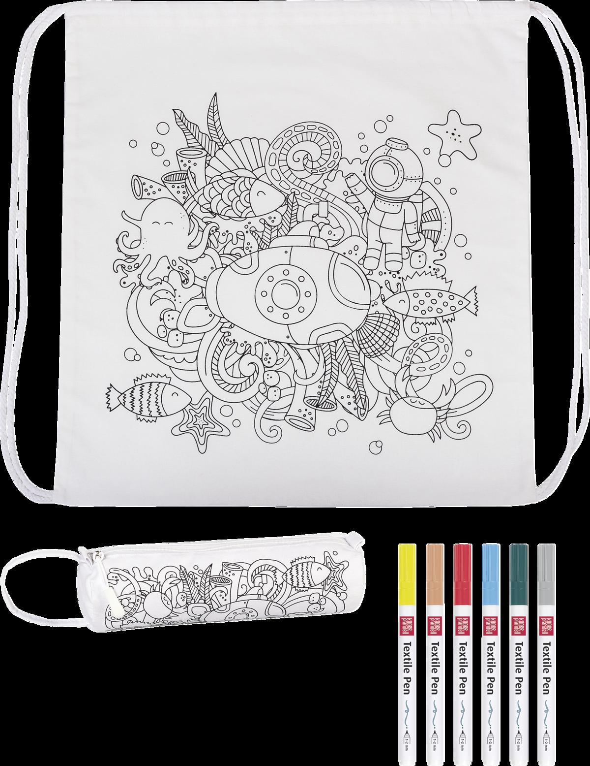 Creatieve set - Tekenen op stof - Sporttas+Potloodetui Zeewereld